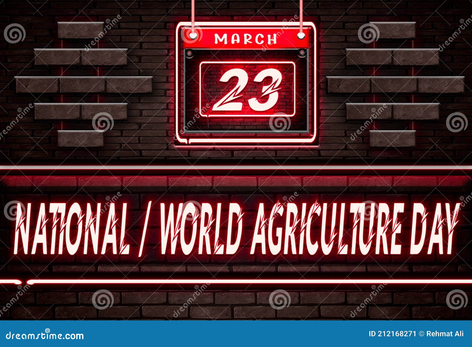23 March, National World Agriculture Day , Neon Text Effect on Bricks