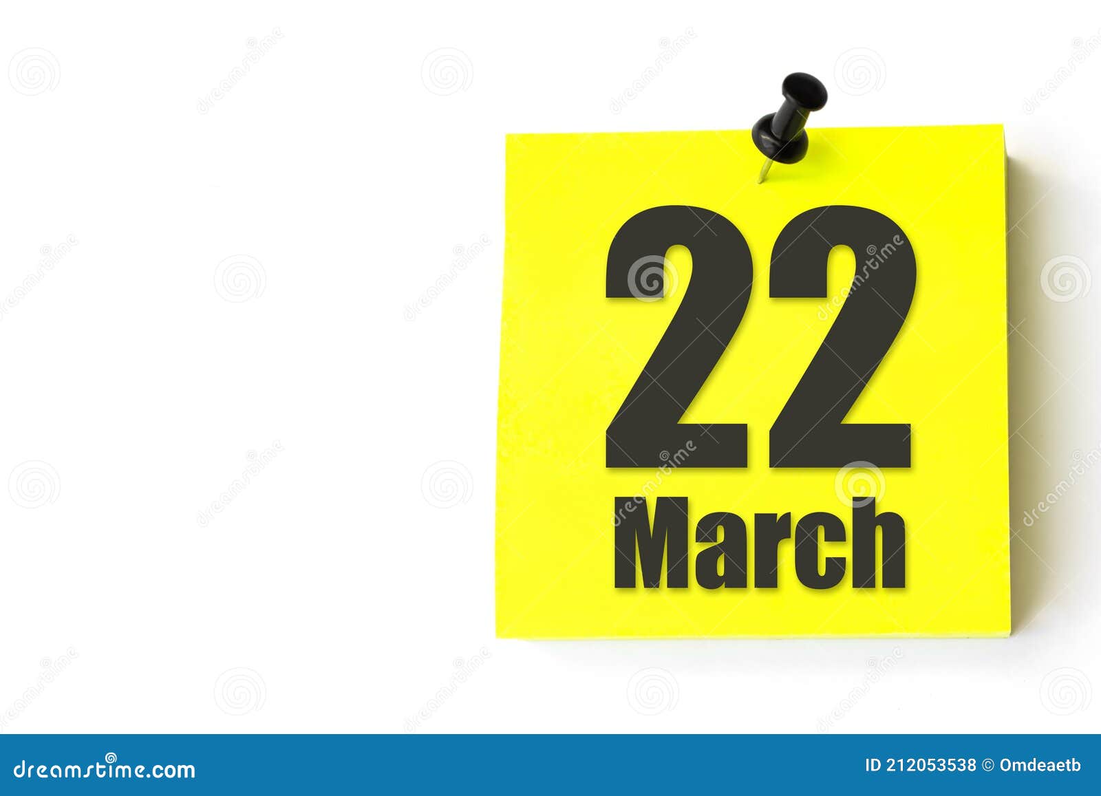 March 22nd. Day 22 of Month, Calendar Date. Yellow Sheet of the