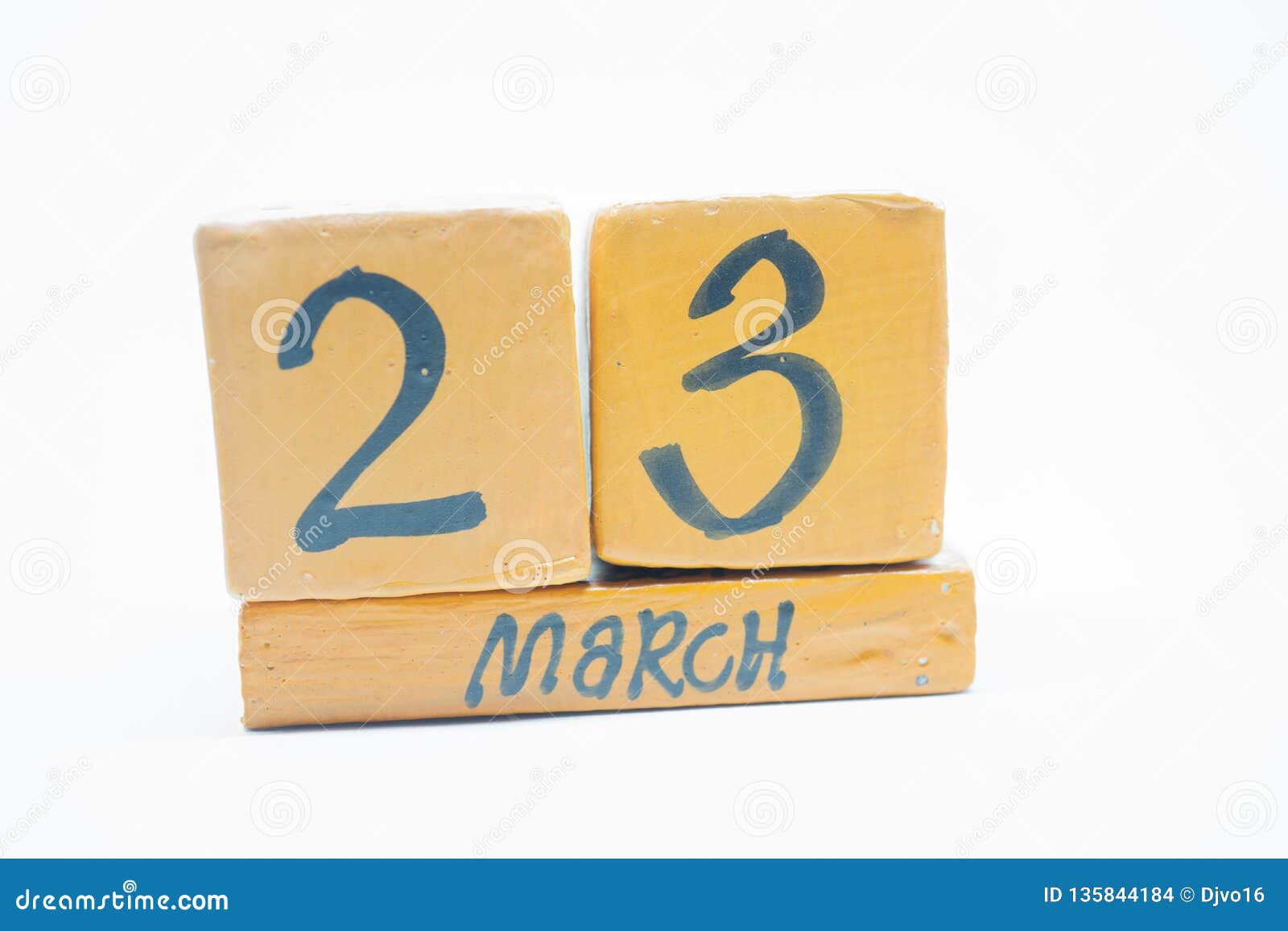 March 23rd. Day 23 of Month, Handmade Wood Calendar Isolated on White