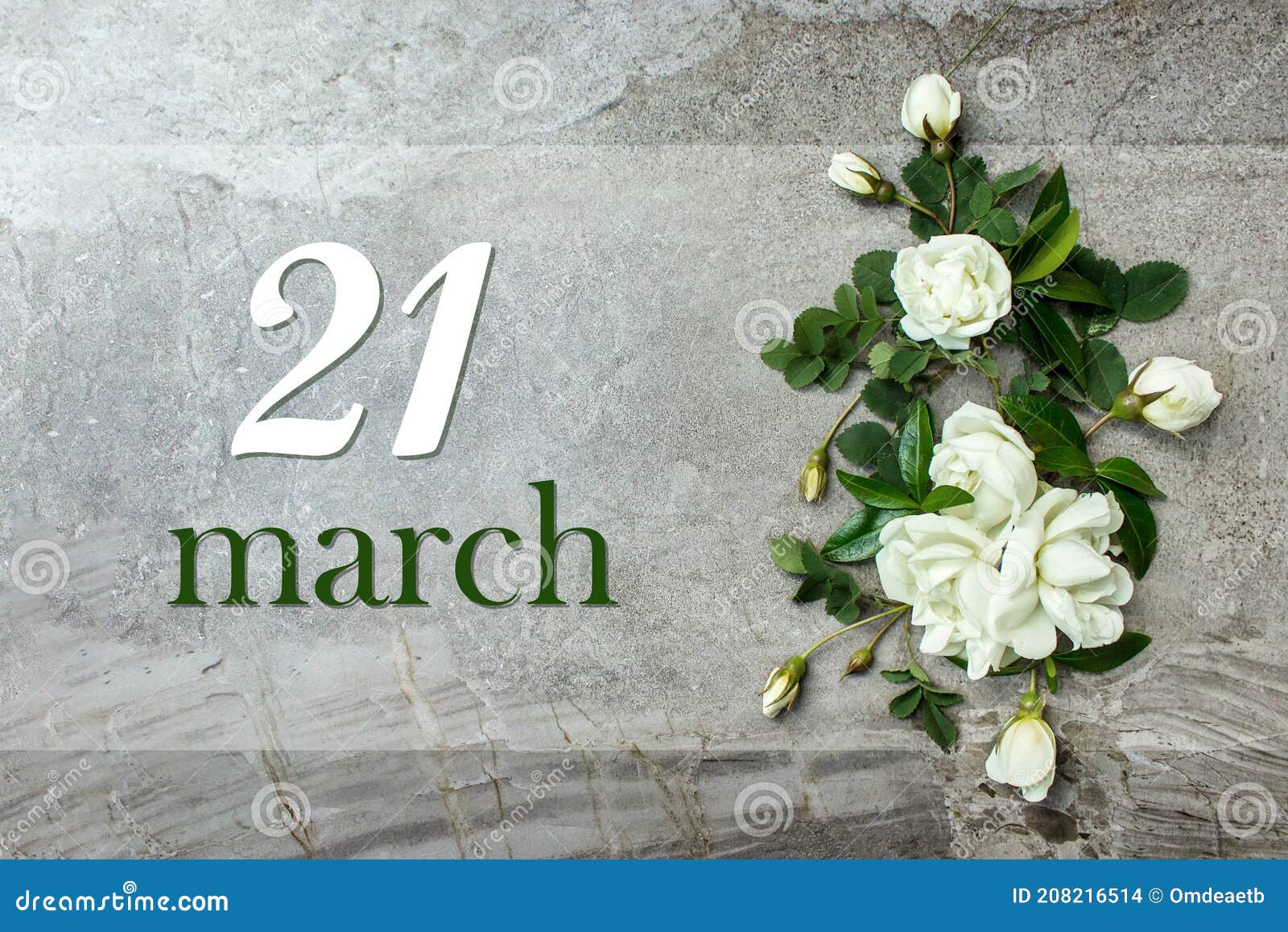 March 21st . Day 21 of Month, Calendar Date. Stylish Roses Flat Lay