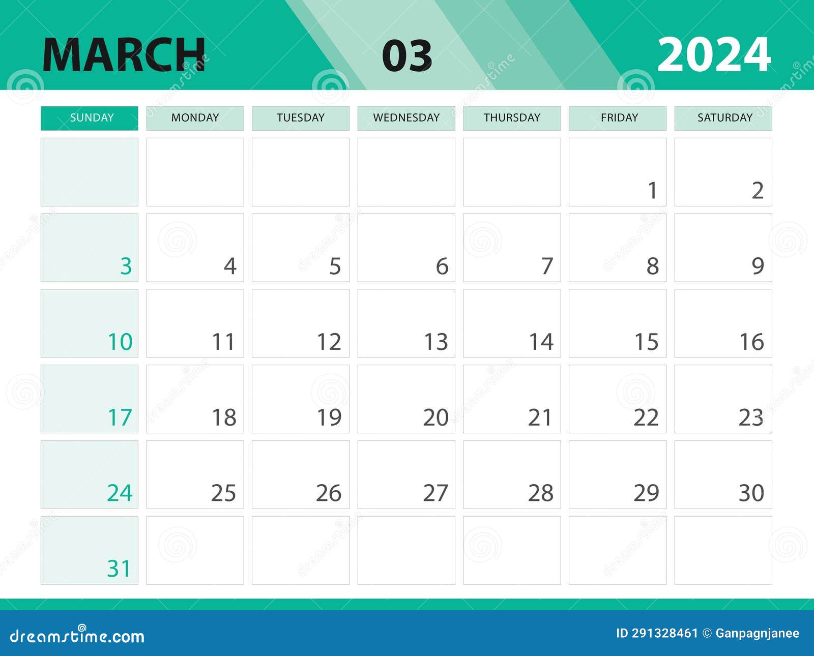 March 2024 Template, Calendar 2024 Template Vector, Planner Monthly