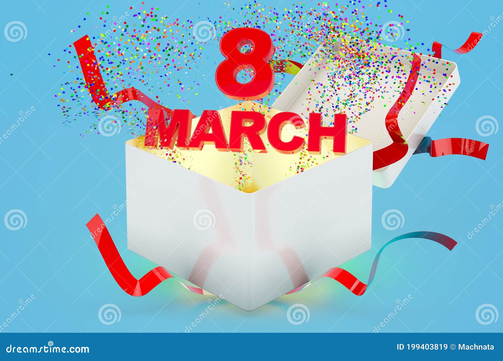 8 march text inside gift box. 3d rendering