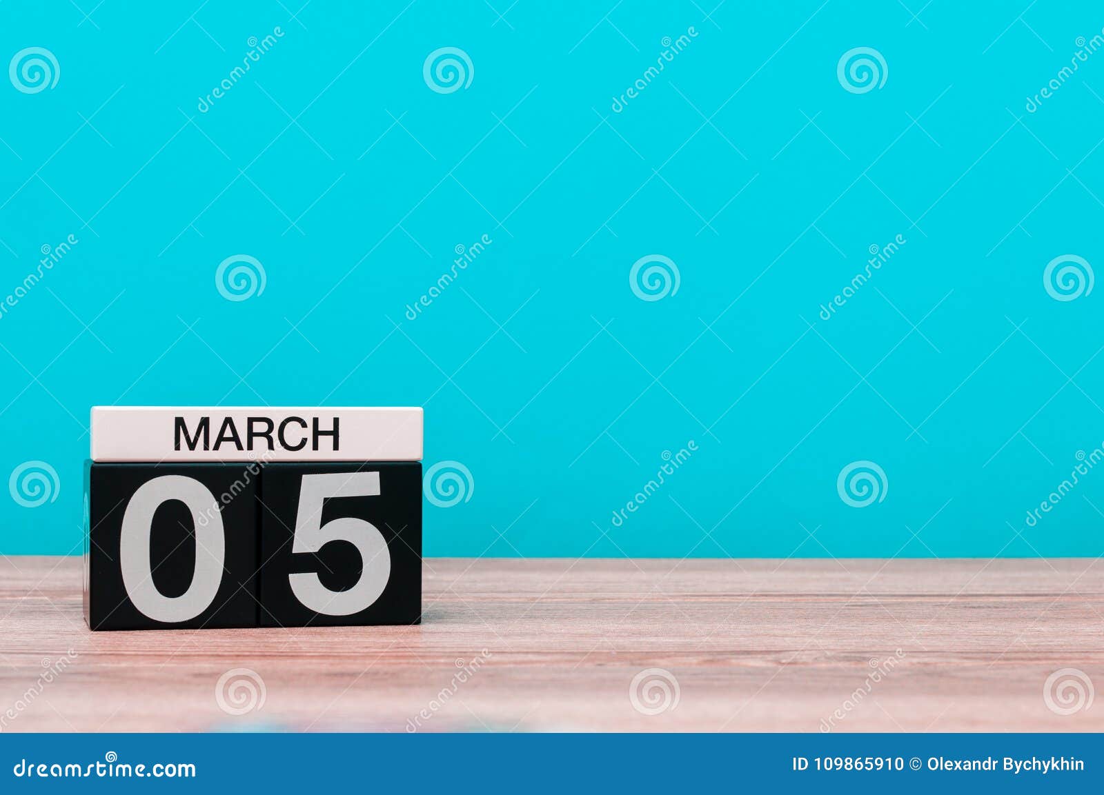 March 5th. Day 5 of March Month, Calendar on Turquoise Background