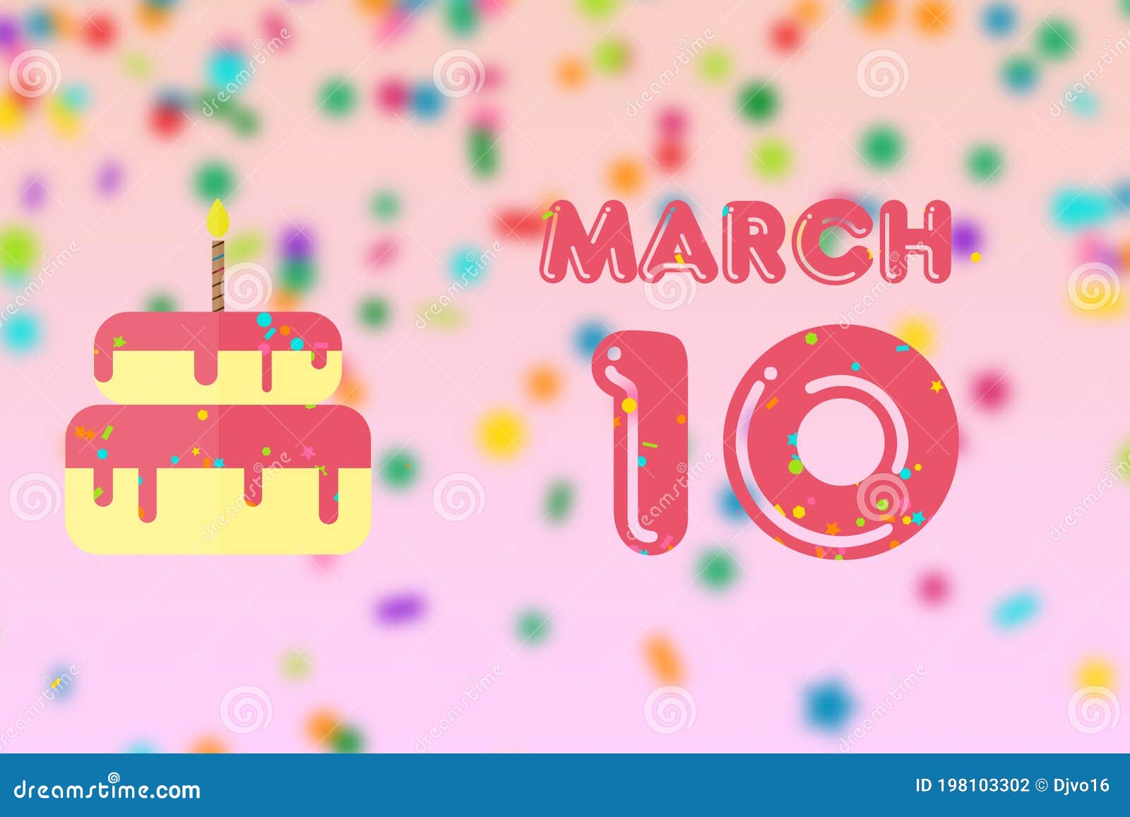 March 10th. Day 10 of Month,Birthday Greeting Card with Date of Birth