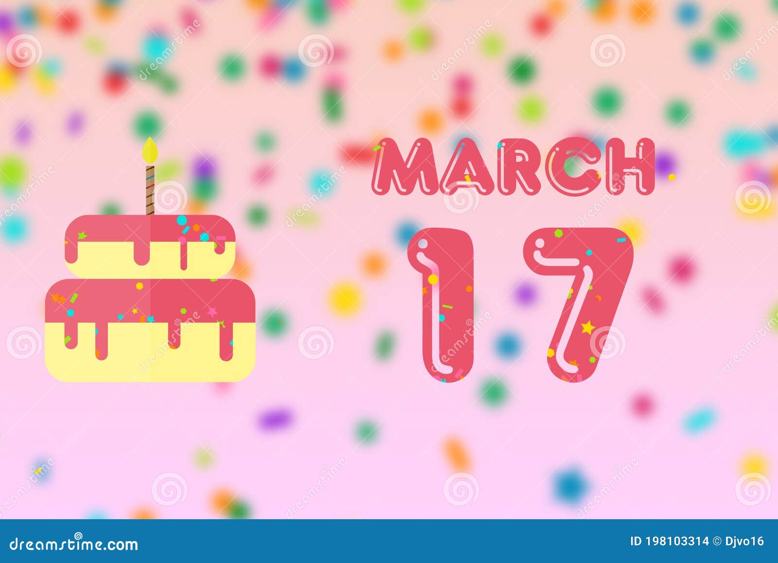 March 17th. Day 17 of Month,Birthday Greeting Card with Date of Birth