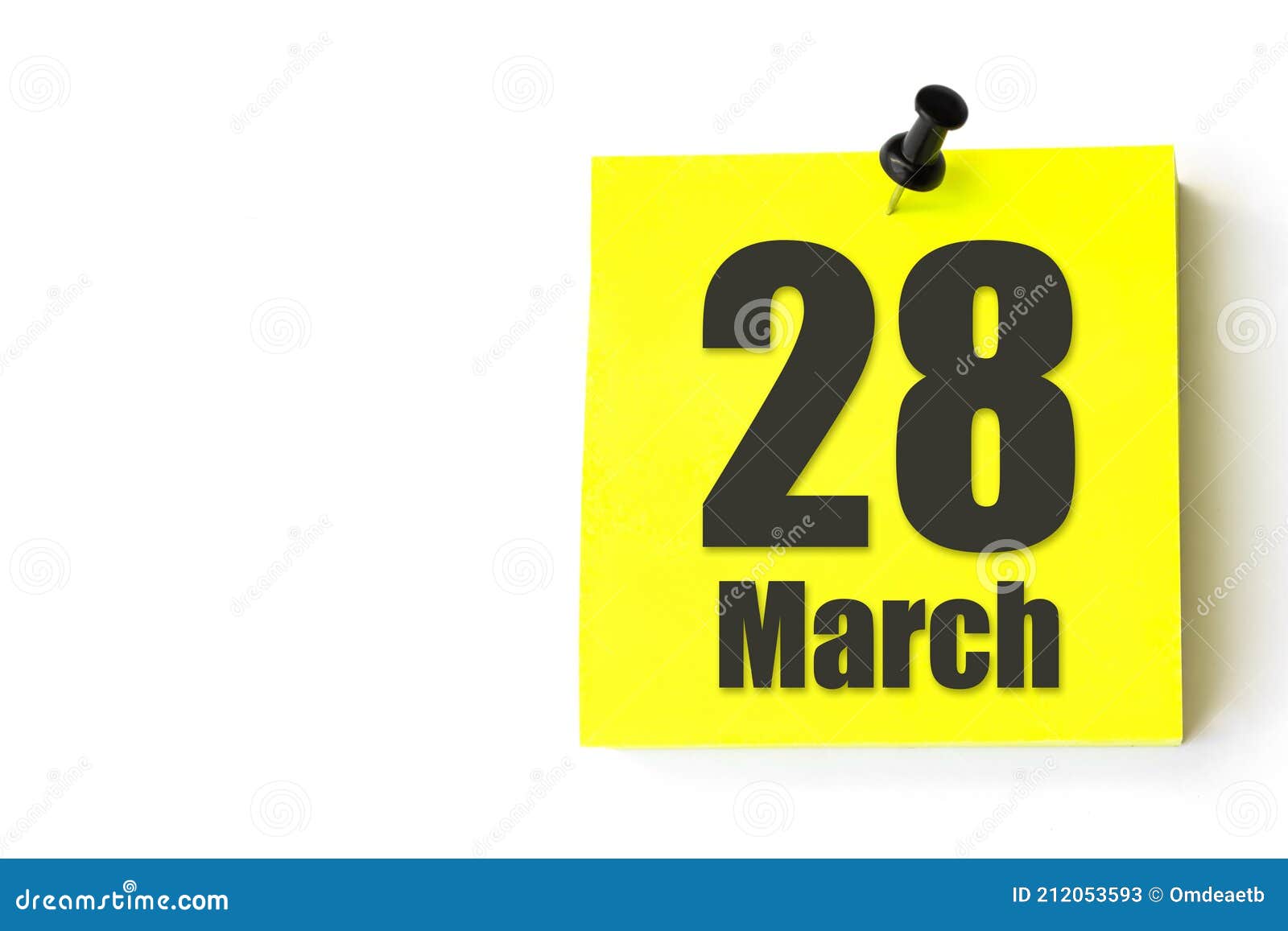 March 28th. Day 28 of Month, Calendar Date. Yellow Sheet of the
