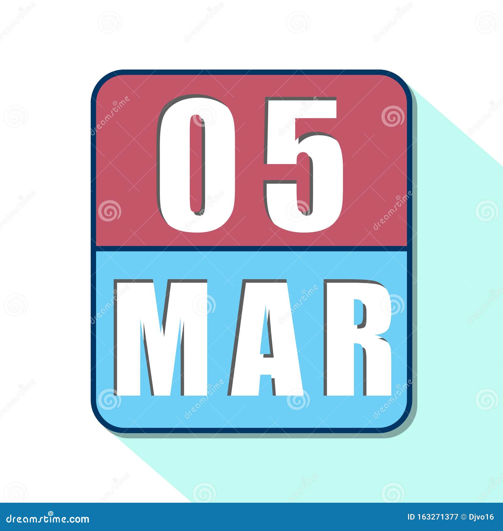 March 5th. Day 5 of Month,Simple Calendar Icon on White Background