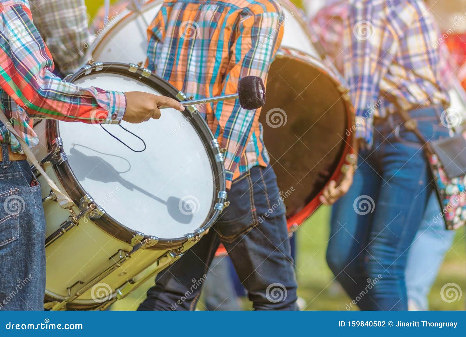 Marching Band Bass Drummers Perform in School Stock Photo Image of