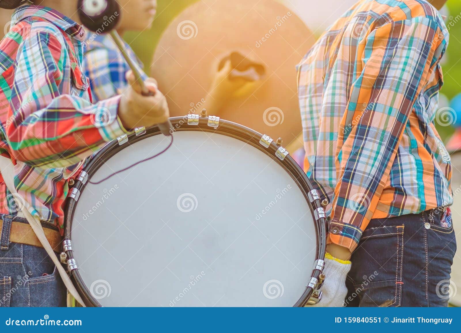 Marching Band Bass Drummers Perform in School Stock Image Image of