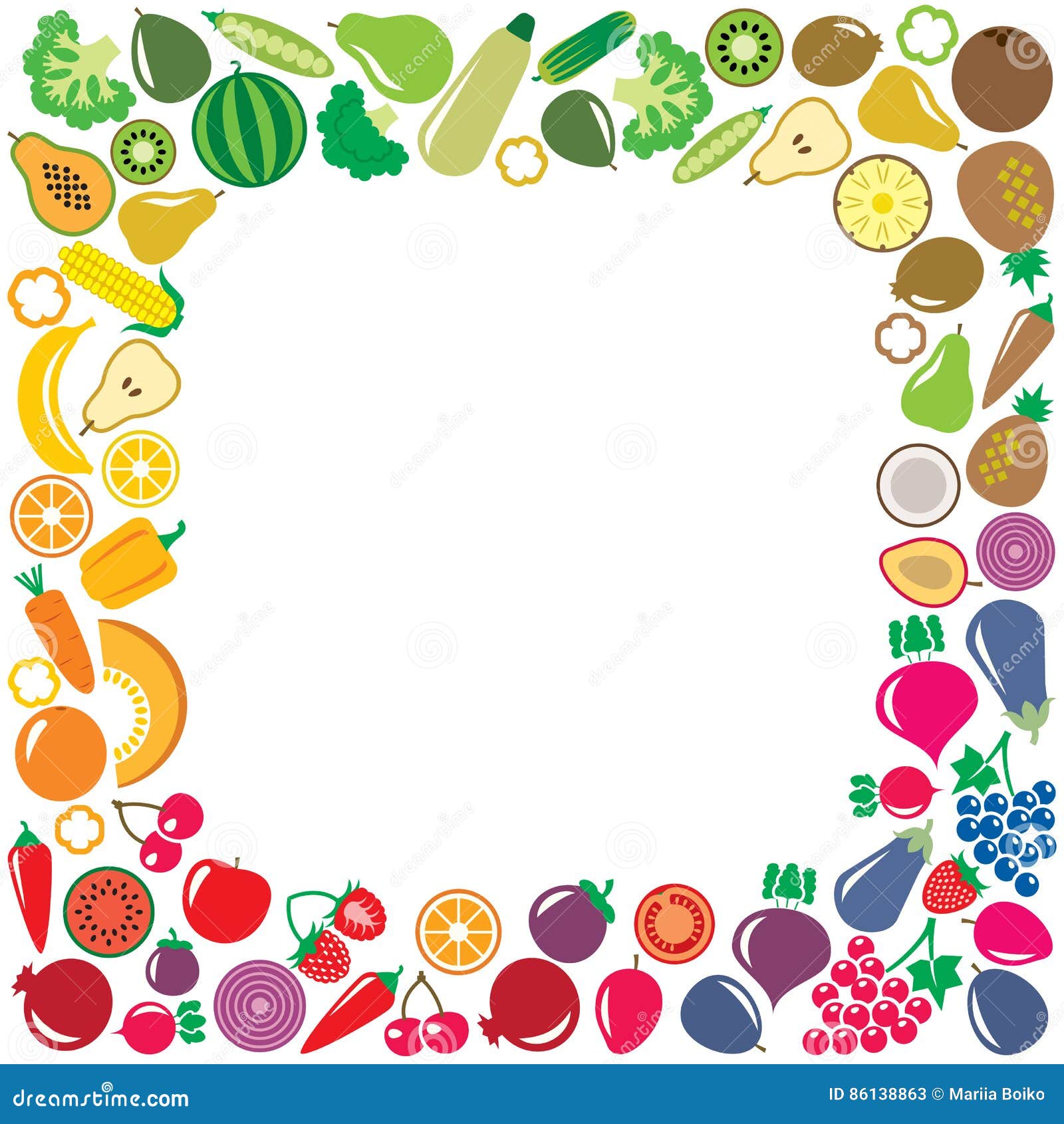 Marco Cuadrado De Los Iconos De Las Verduras Y De Las Frutas Ilustración  del Vector - Ilustración de ingredientes, manzana: 86138863