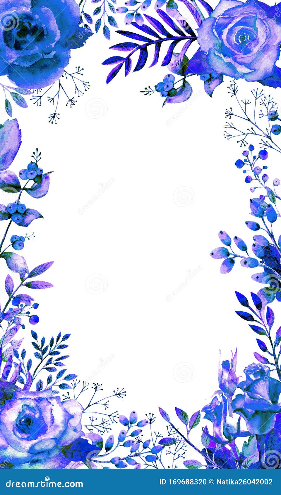 Marco Enmarcado Con Flores Rosas Azules Cartel De Flores, Invitación  Composiciones Acuarelas Para La Decoración De Tarjetas De Fe Stock de  ilustración - Ilustración de moderno, planta: 169688320