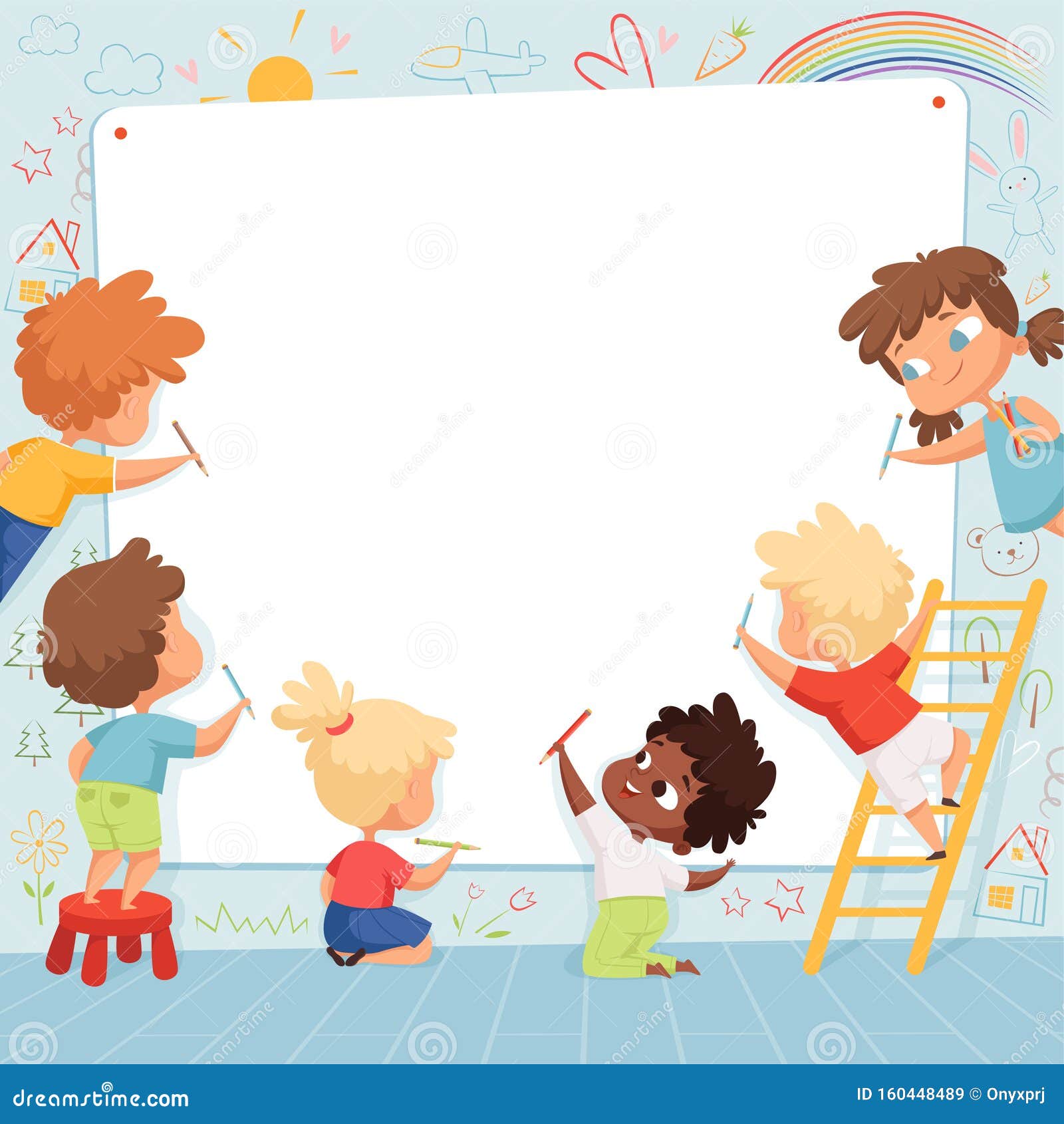 Marco Infantil. Caracteres Personalizados NiÃ±os Pintar Dibujo Y Reproducir  Lugar VacÃo Para La Plantilla De Vector De Texto Ilustración del Vector -  Ilustración de alegre, colorido: 160448489