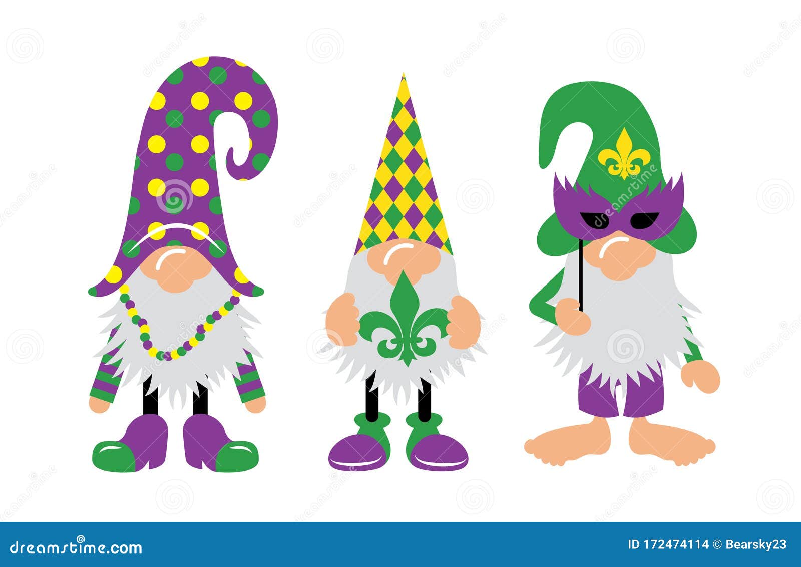 Download Mardi Gras Gnomes With Mask, Fleur De Lis, & Heart Stock ...
