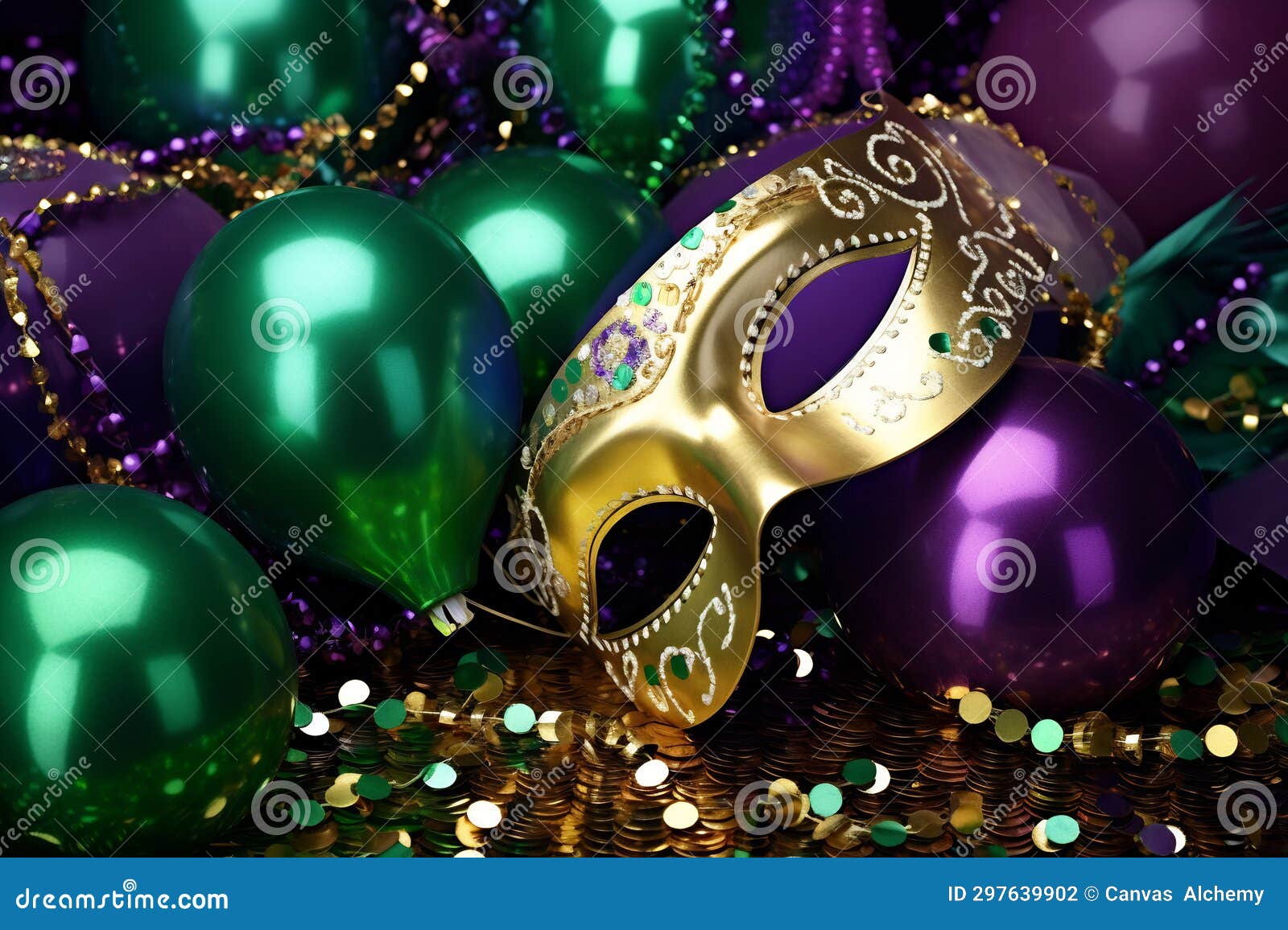 Mardi Gras Mask, Balloons and Sparkles Stock Photo Image of purple
