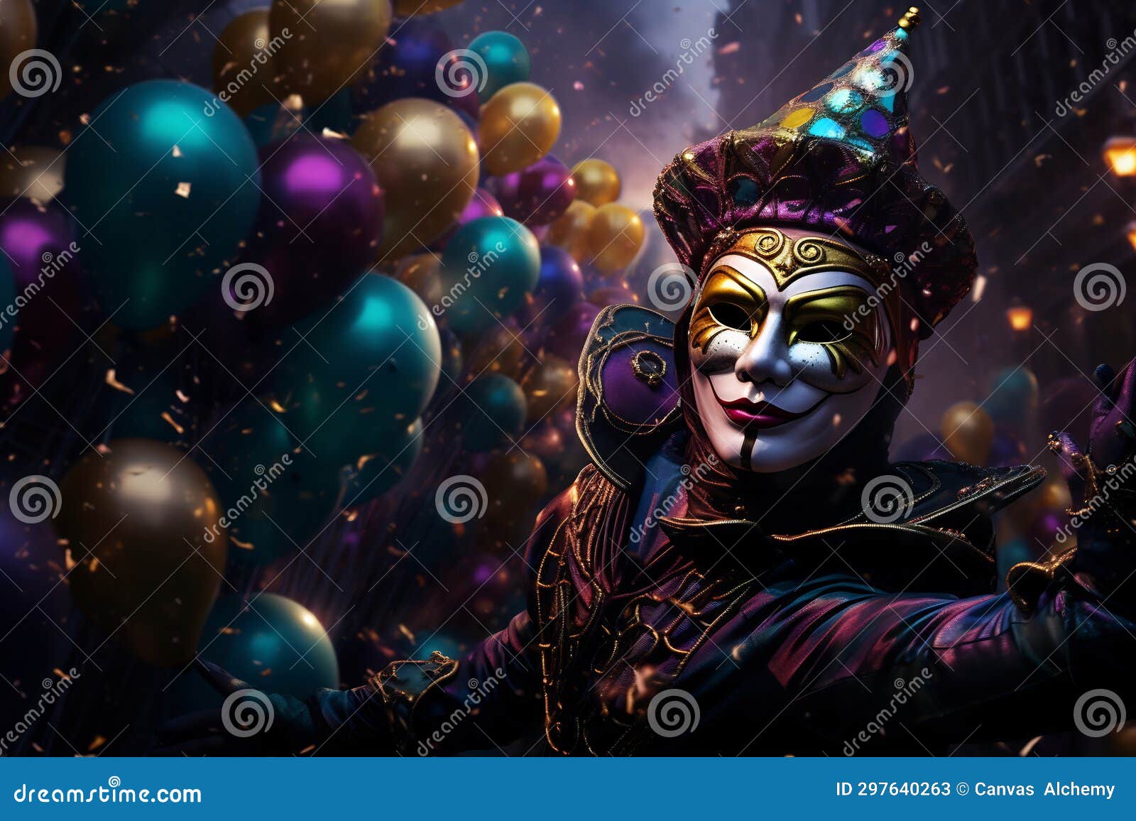 Mardi Gras Mask, Balloons and Sparkles Stock Image Image of green