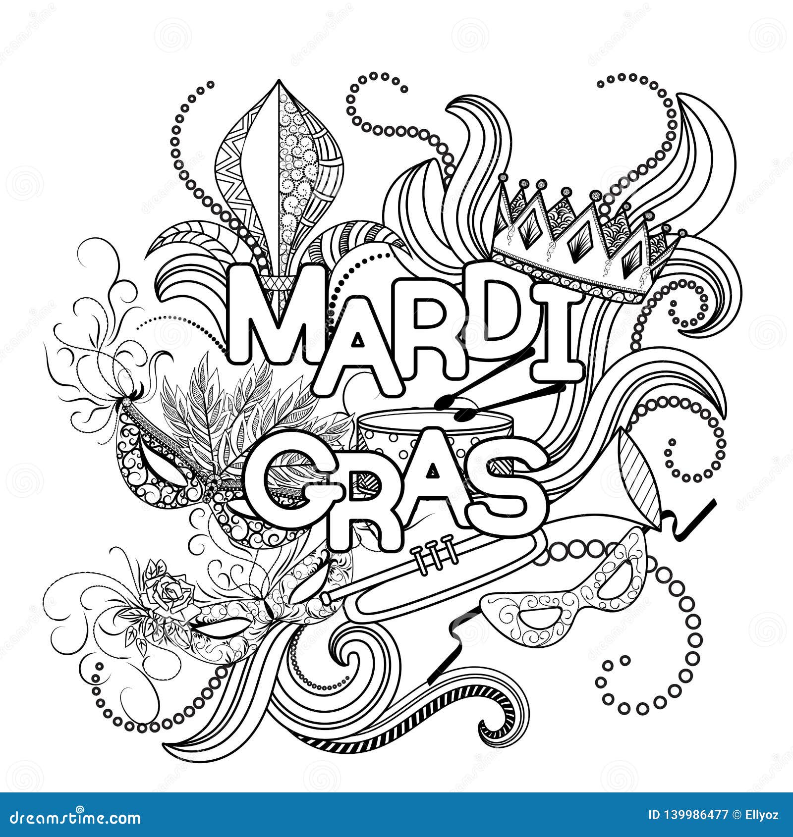 Download Mardi Gras coloring page stock vector. Illustration of coloring - 139986477