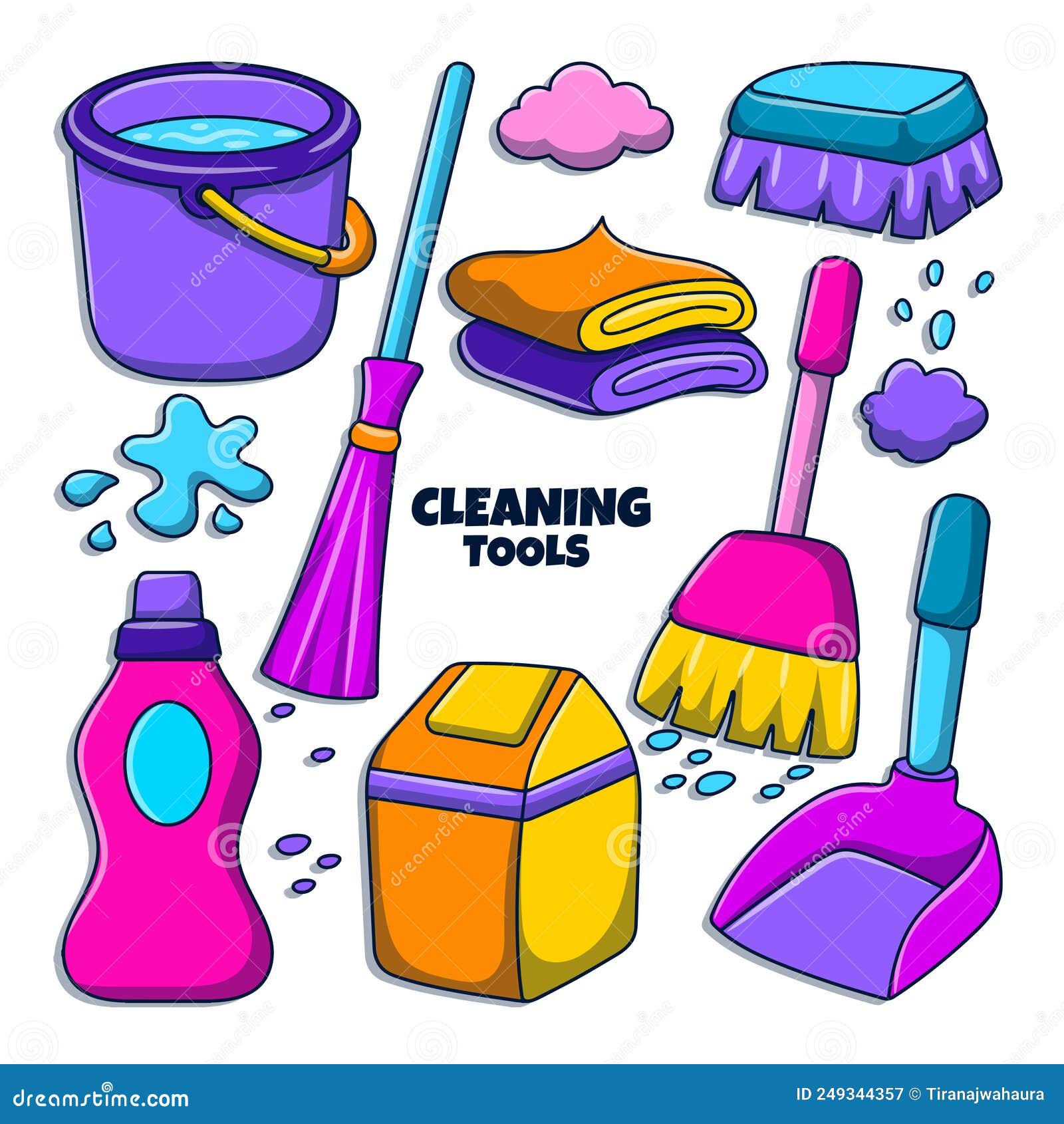 Cleaning Tools Doodle Illustration with Hand Drawn Style Stock Vector