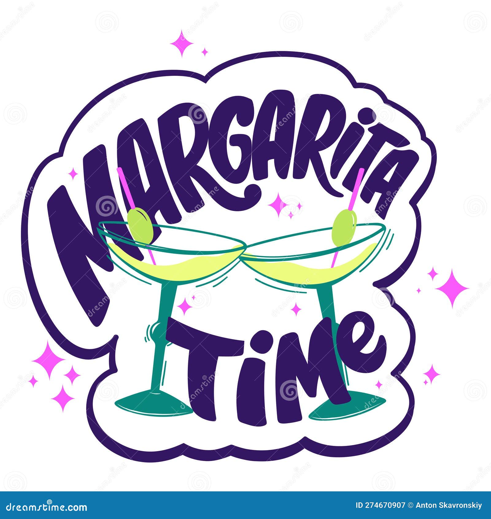 Hand Drawn Sticker Margarita Time Stock Vector Illustration of