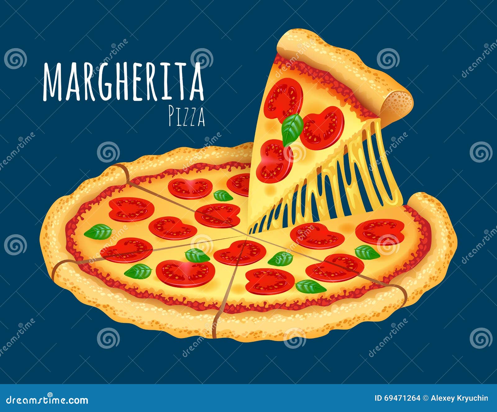 Margherita Pizza stock vector. Illustration of cheese 69471264