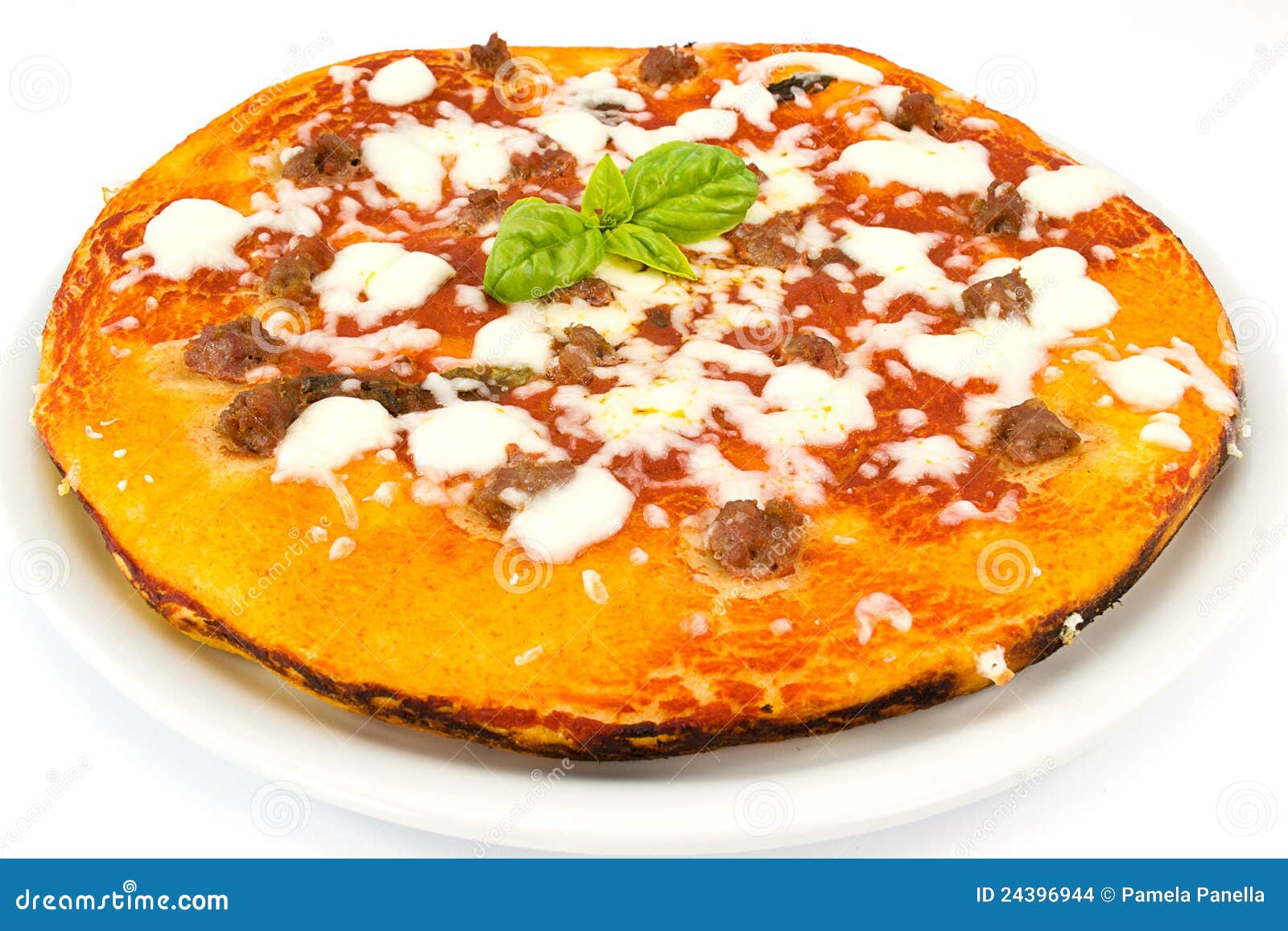 Margherita Pizza with Sausage Stock Photo Image of sausages, basil