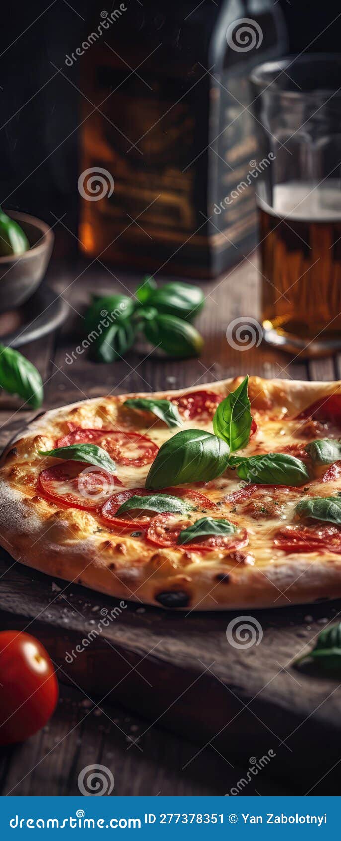 Margherita Pizza on Stone Rustic Pub Mobile Wallpeper Postcard