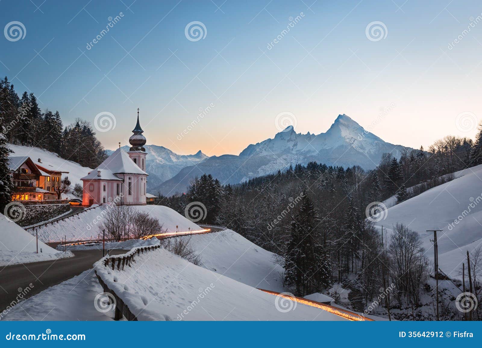 maria gern church in bavaria with watzmann, berchtesgaden, germany alps