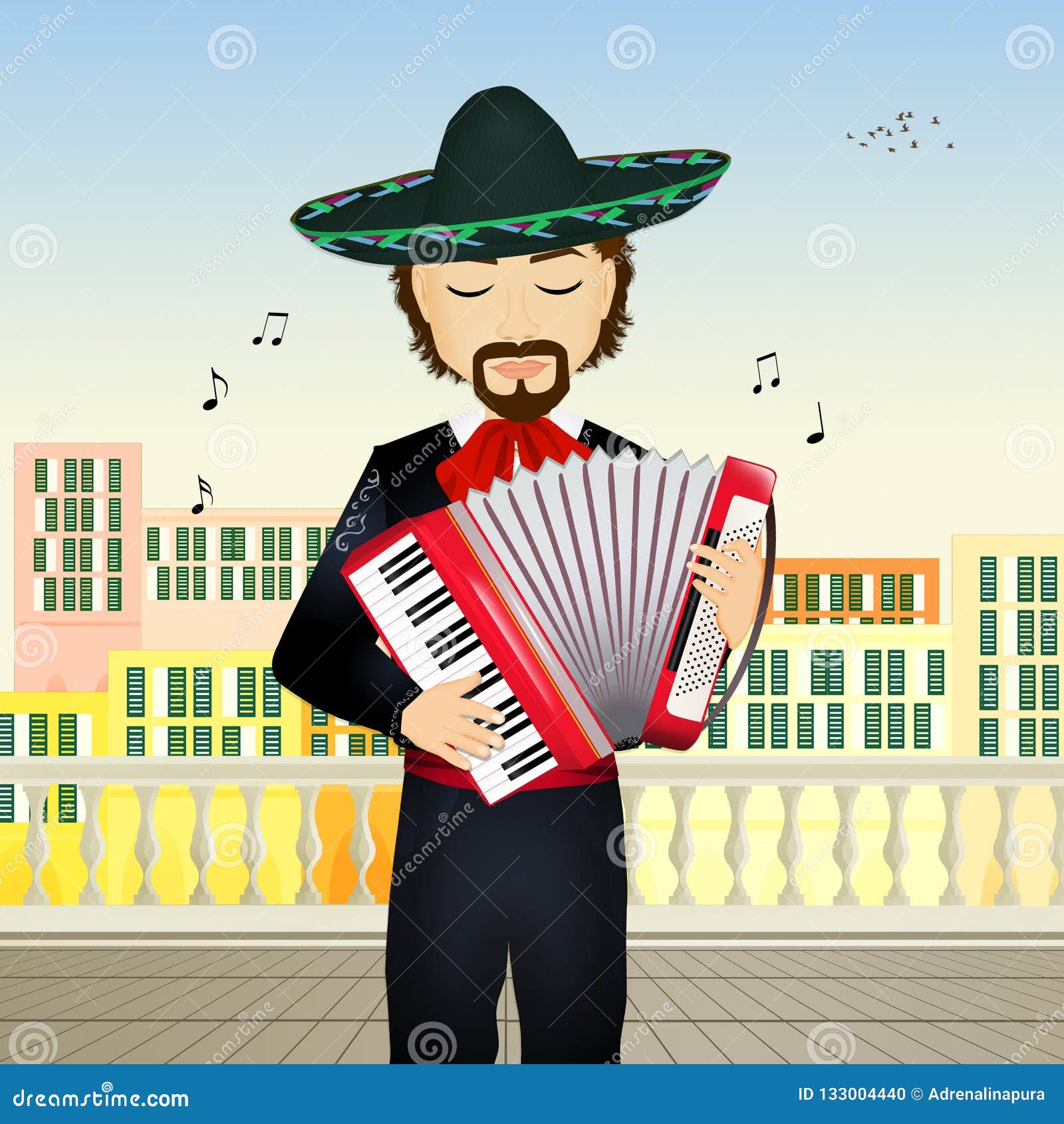 Mariachi with accordion stock illustration. Illustration of mustache