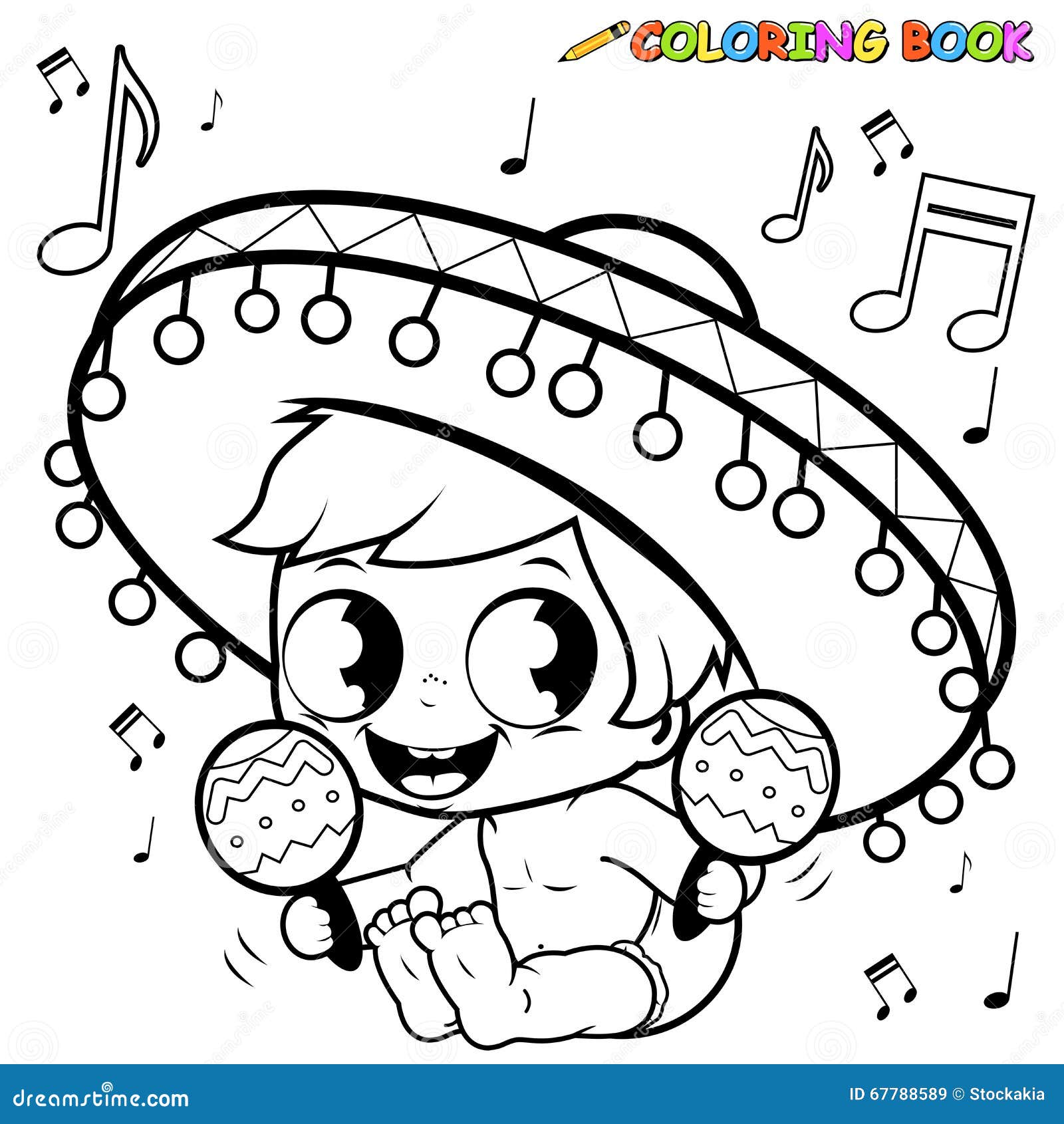 Mariachi Baby Boy Playing the Maracas Coloring Page Stock Vector