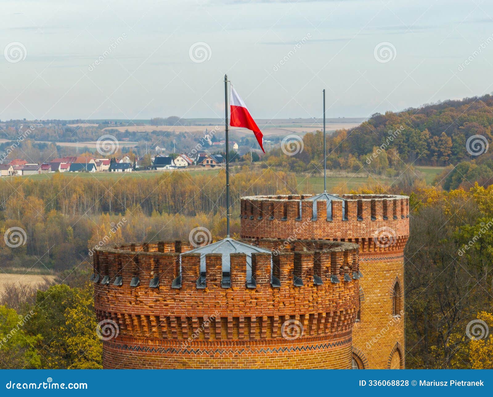 aerial drone view of the palace in kamieniec zabkowicki, a historic neo-gothic palace located in the city of kamieniec zabkowicki