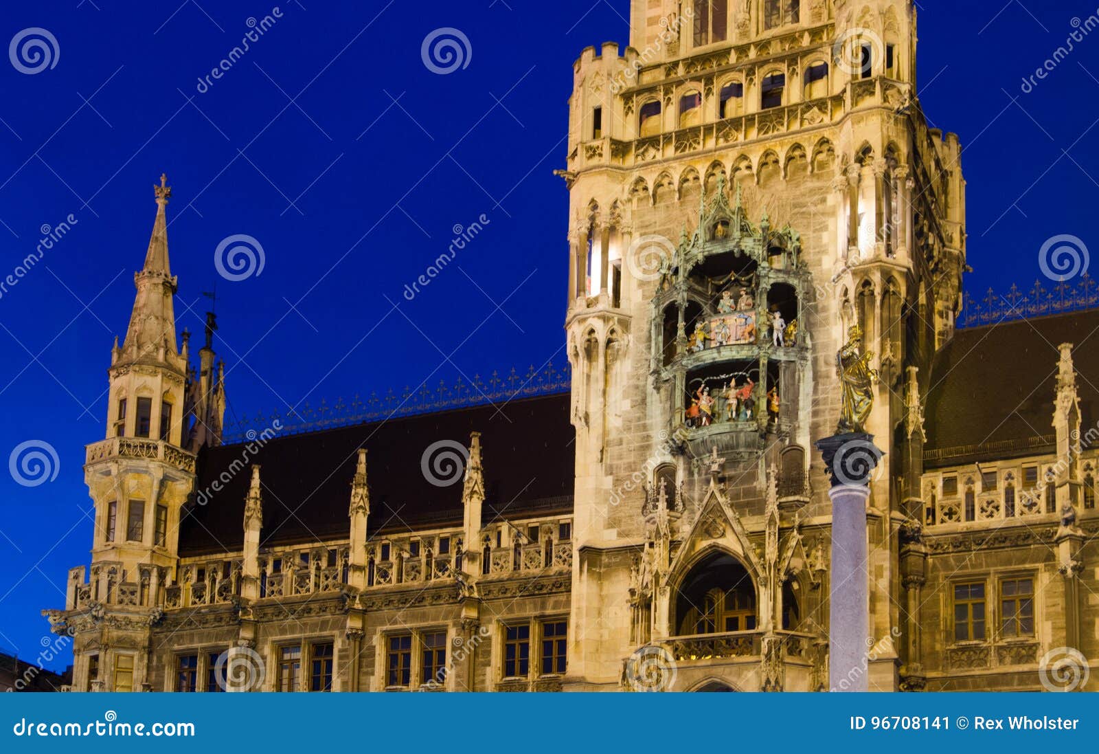 Marienplatz Glockenspiel at Twilight in Munich Stock Image Image of