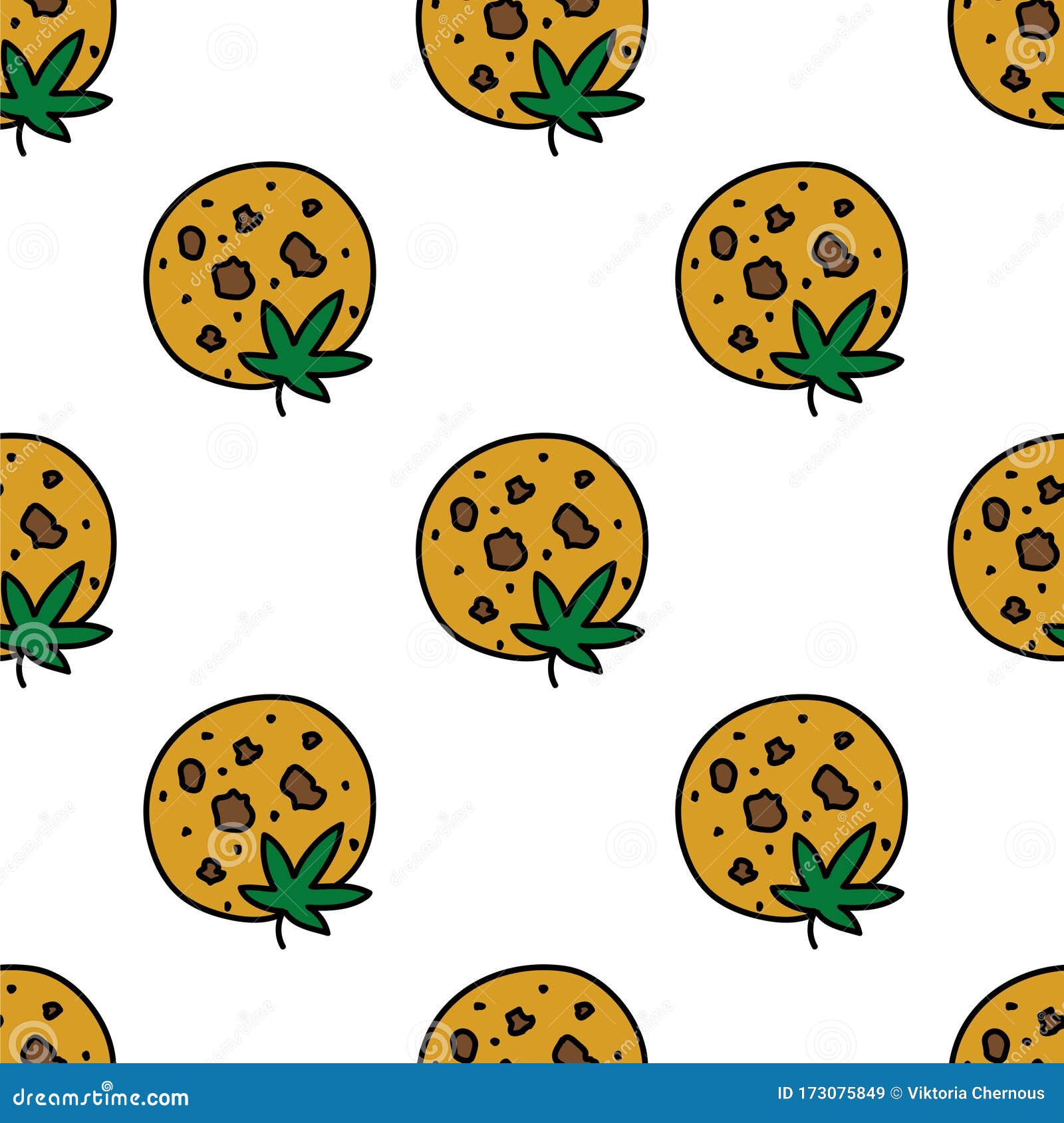Marijuana Cookie Seamless Doodle Pattern, Vector Illustration Stock Illustration Illustration