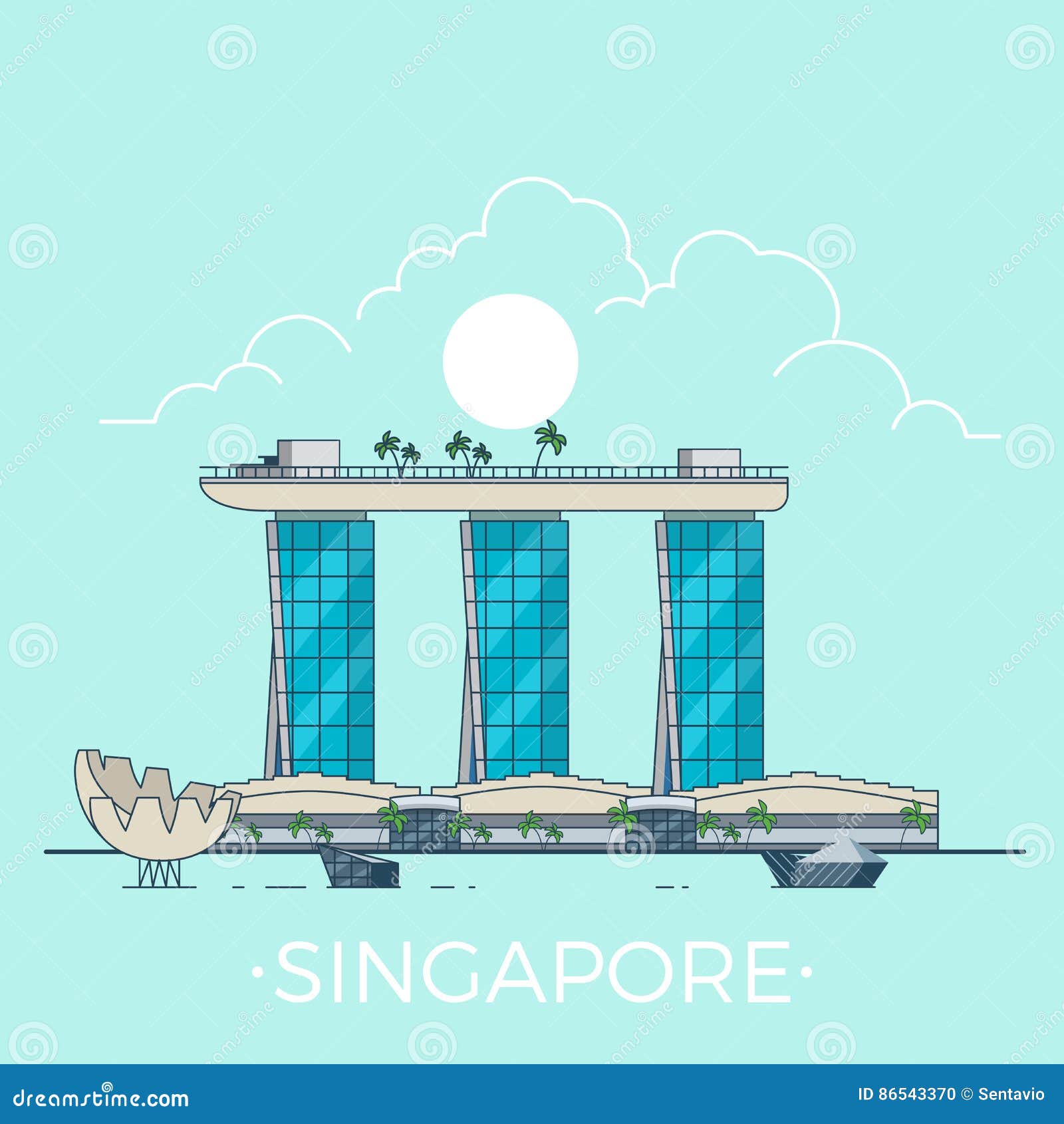 marina bay sands in singapore linear flat  d