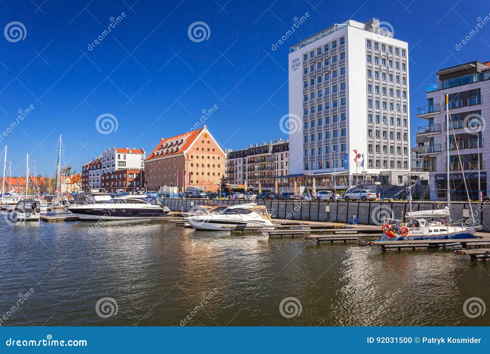 GDANSK, POLAND - MAY 2, 2017: Marina at Motlawa river in old town of Gdansk. Gdansk is the historical capital of Polish Pomerania with medieval old town architecture.