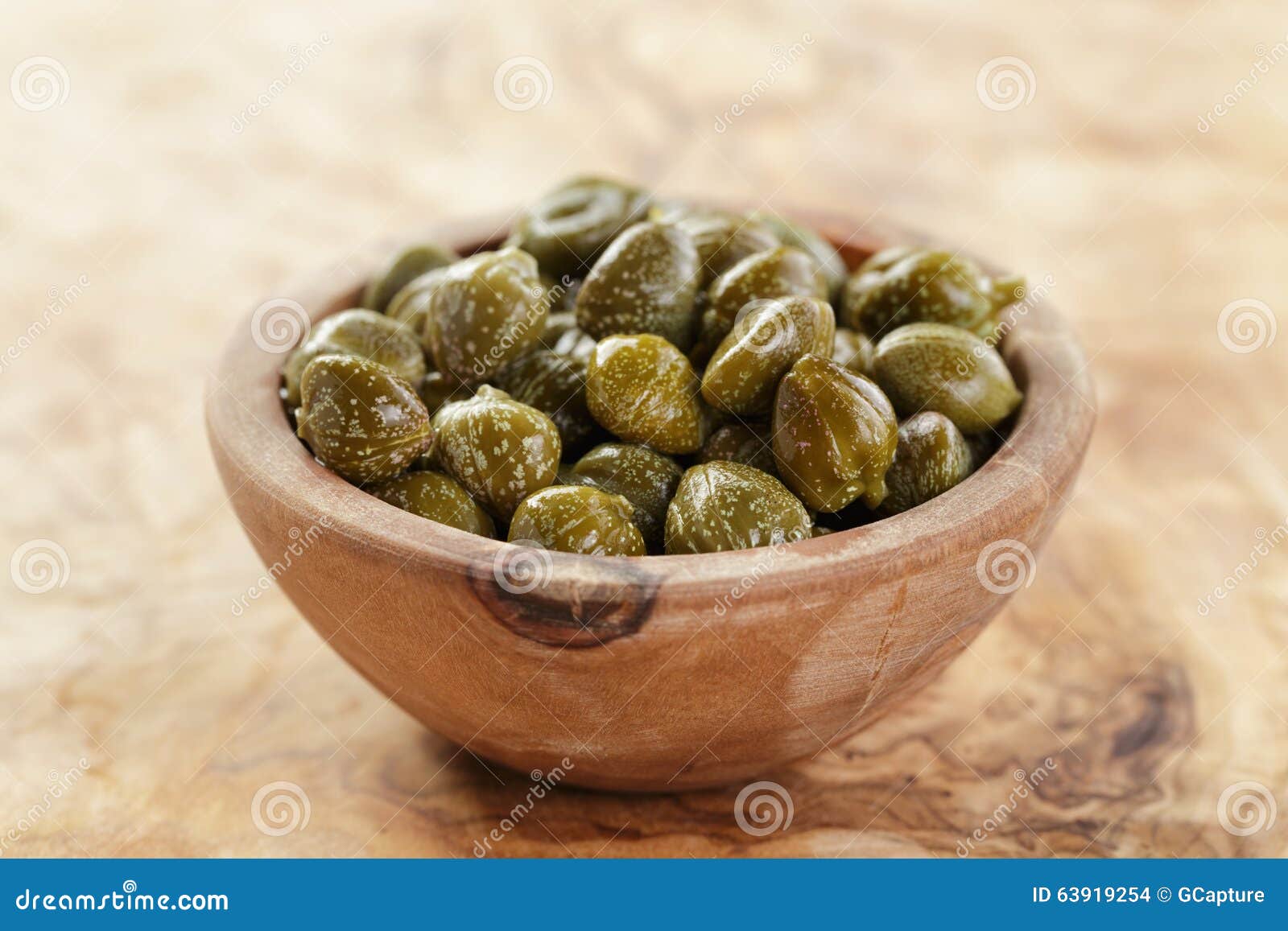 Marinated Capers in Olive Bowl on Wood Table Stock Photo Image of