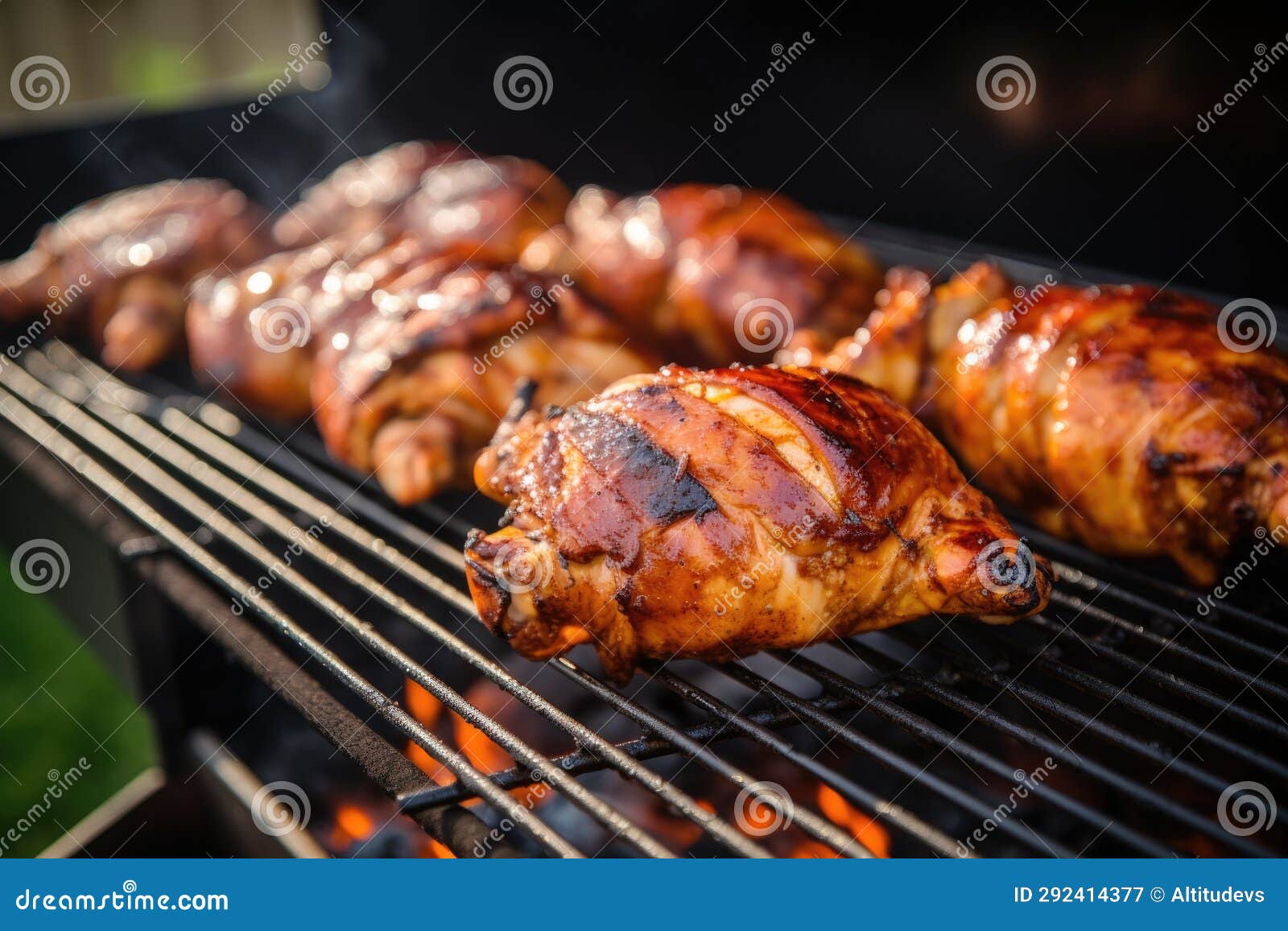 Marinated Chicken on a Backyard Grill Rotisserie Stock Image Image of