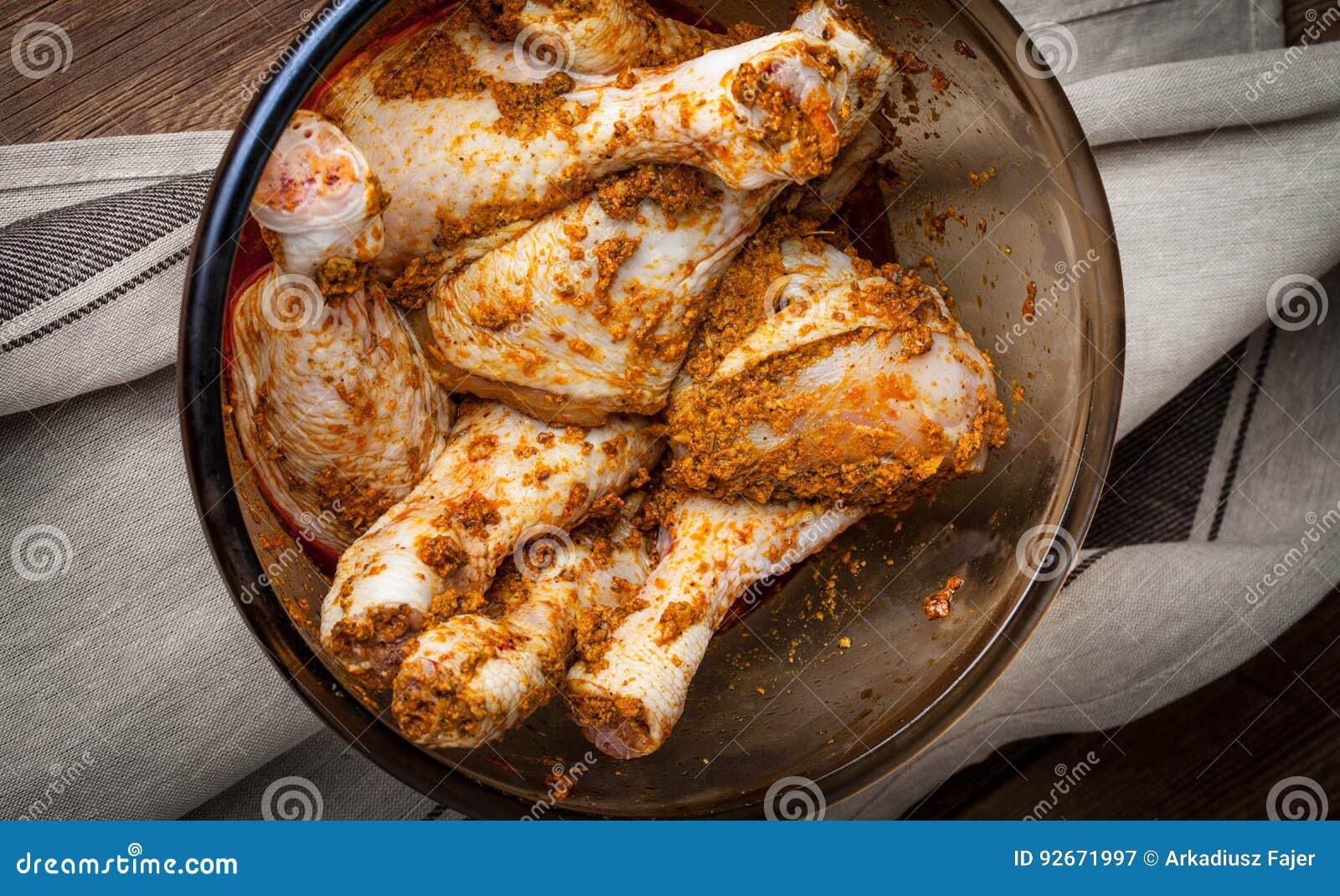 Marinated Chicken Drumsticks in a Glass Bowl. Stock Image Image of