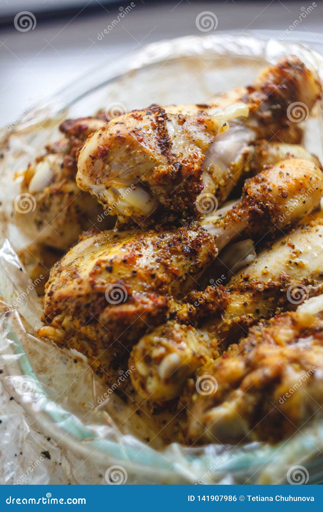 Marinated Chicken Drumsticks, Legs in the Package for Baking Stock