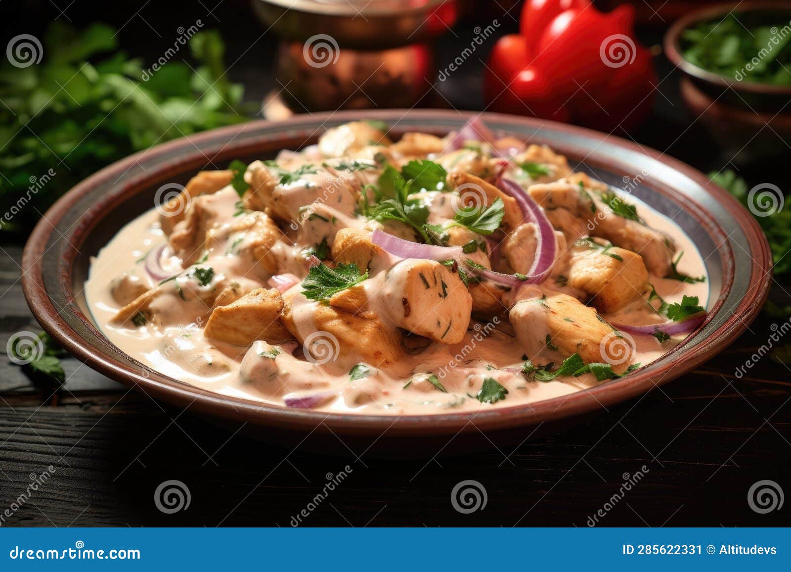 Marinated Chicken Pieces in Spicy Yogurt Mix Stock Illustration