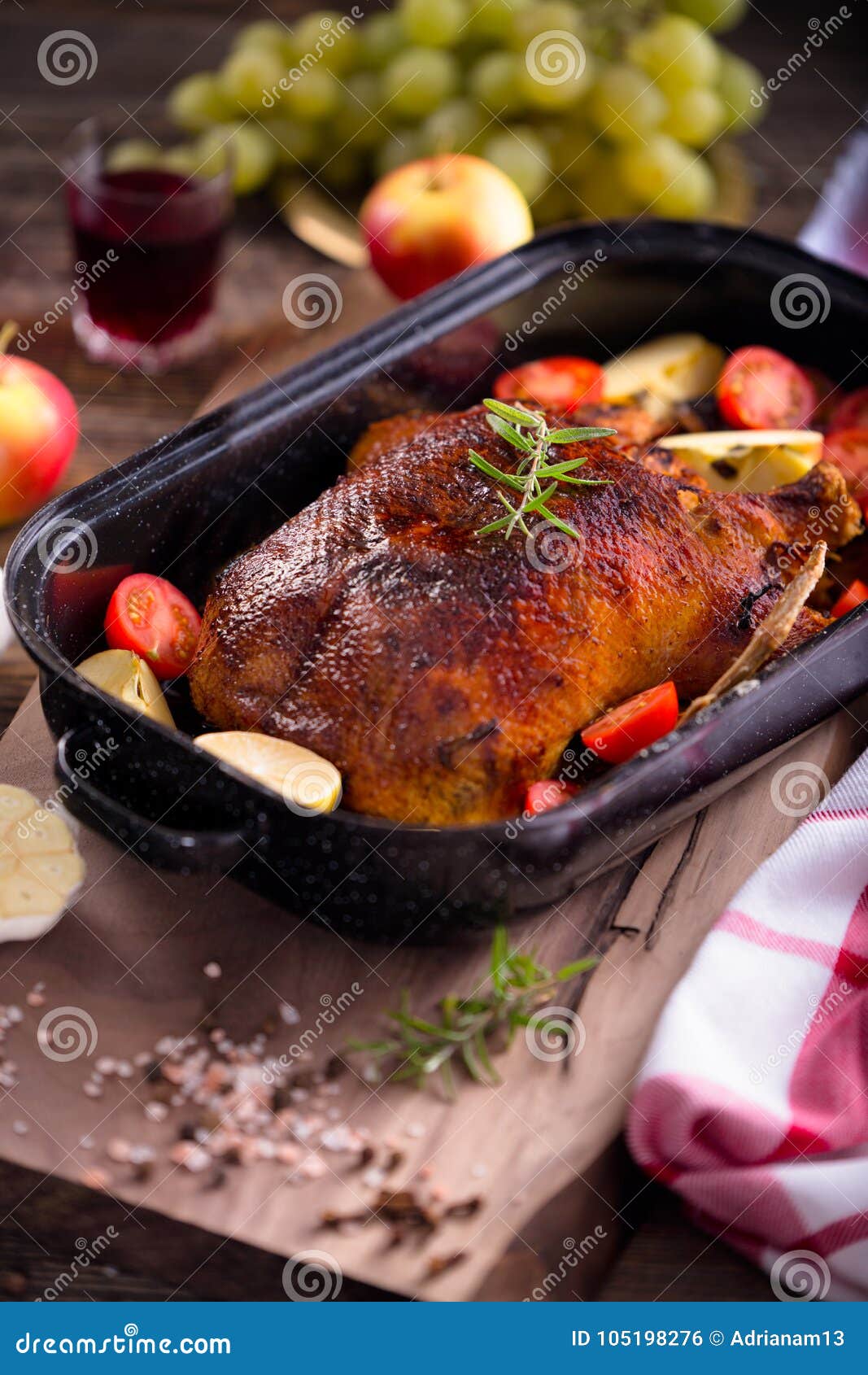Marinated Homemade Roasted Duck Stock Photo - Image of food, lemon ...