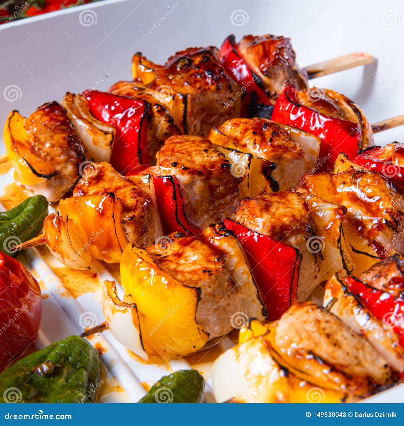 A Marinated Kebab Skewers with Meat and Vegetables Stock Photo Image