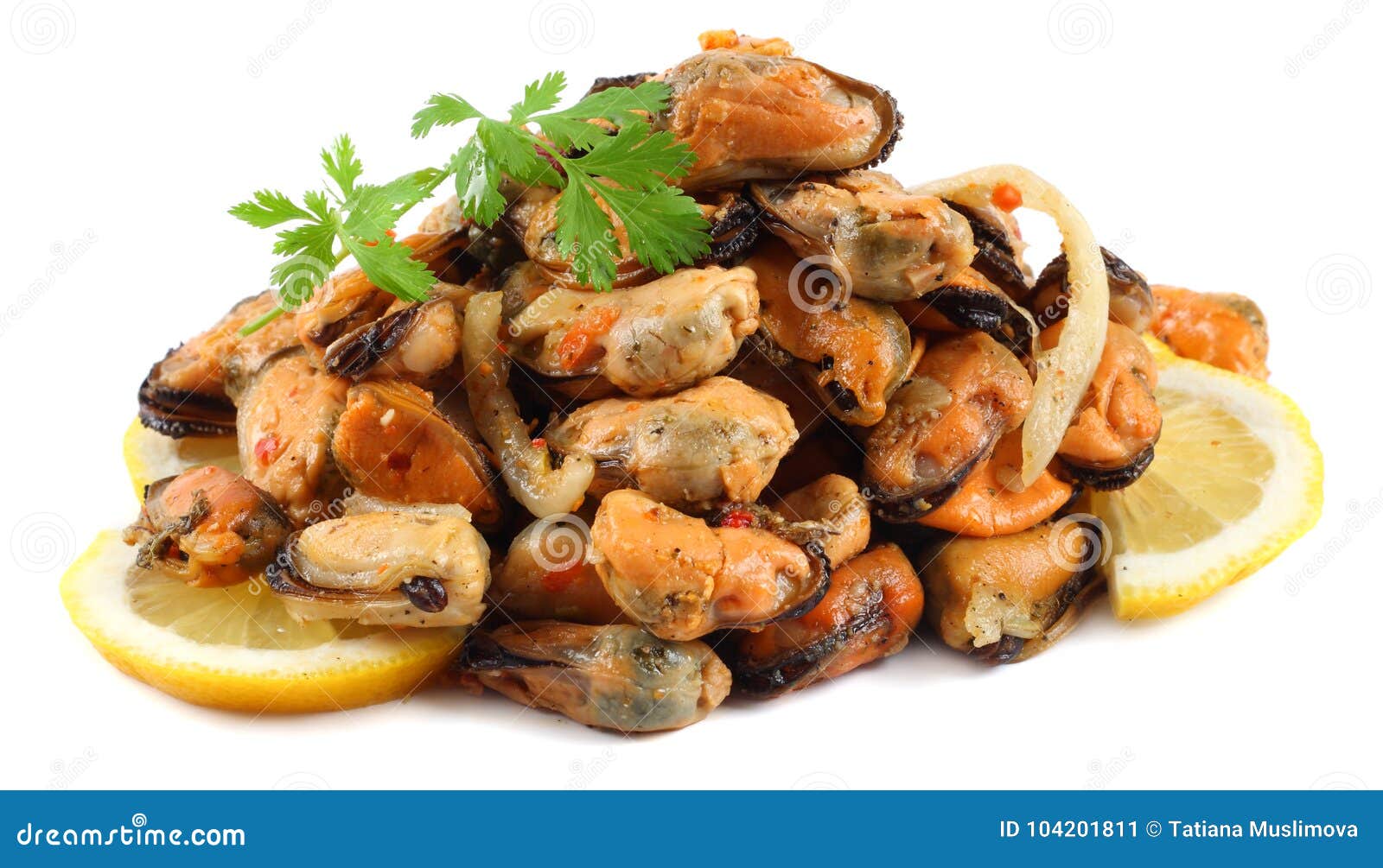 Marinated Mussels Isolated on a White Background Stock Image Image of