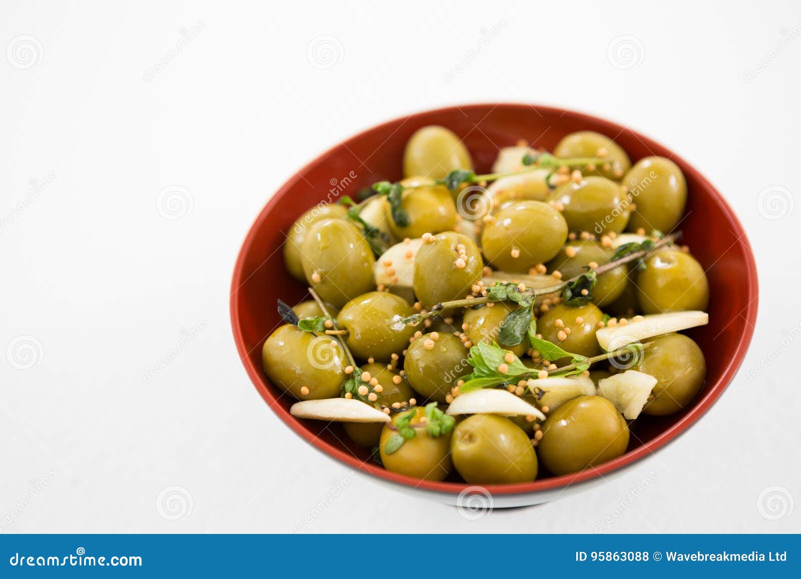 Marinated Olives with Garlic and Herbs in Bowl Stock Photo Image of