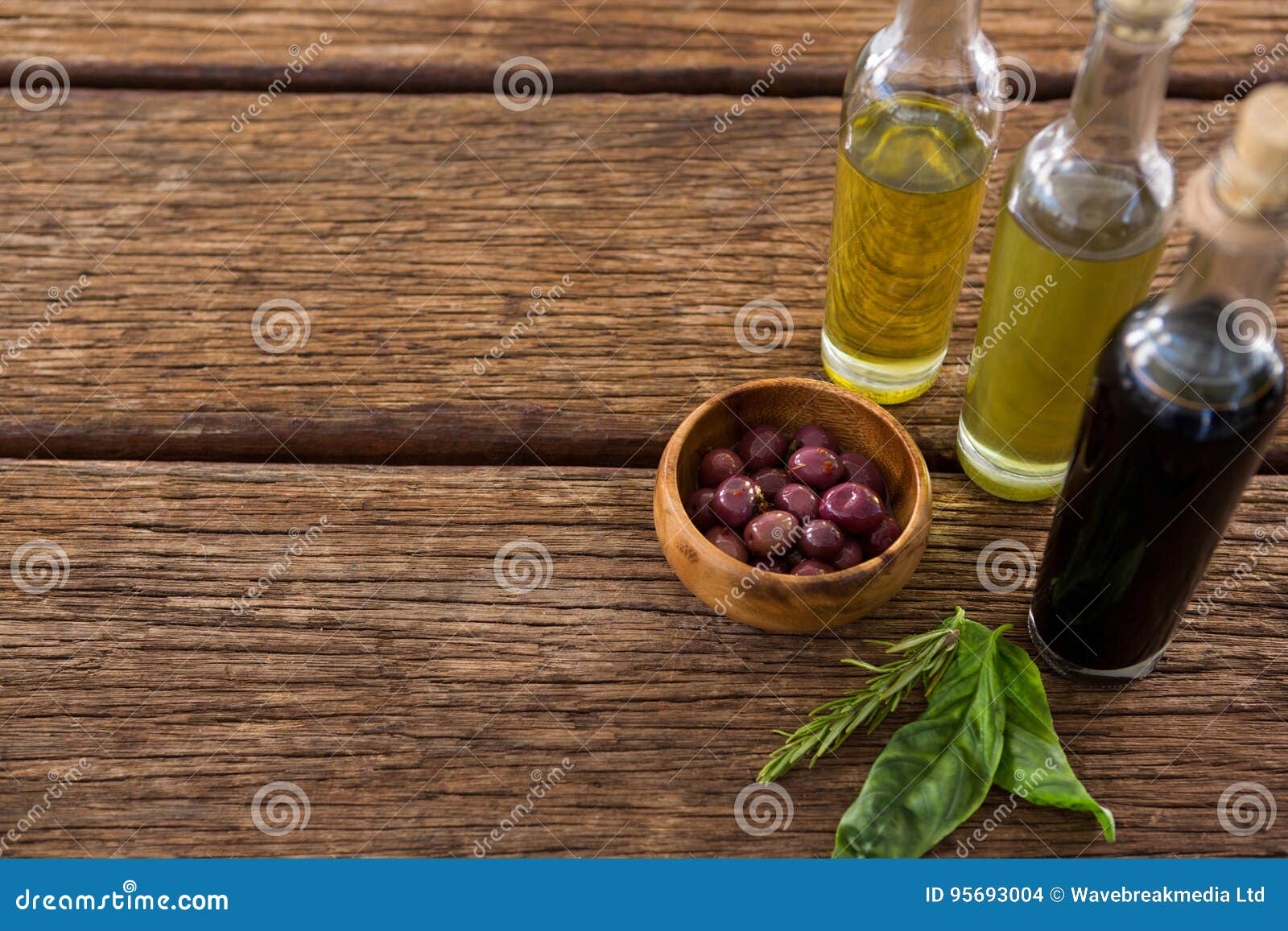 Marinated Olives with Olive Oil and Balsamic Vinegar Bottles on Table Stock Photo Image of
