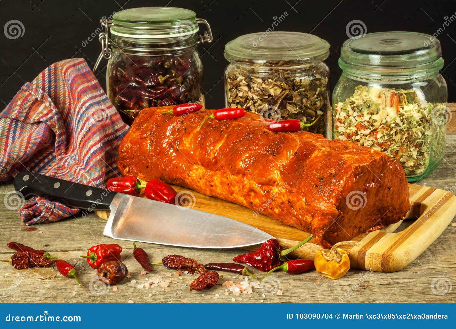 Marinated Pork Chop. Chilli Sauce. Preparation for Grilling. Fresh Pork