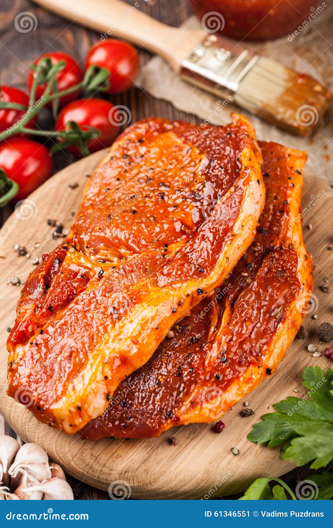 Marinated Pork Steaks on Cutting Board Stock Image Image of marinade, spicy 61346551