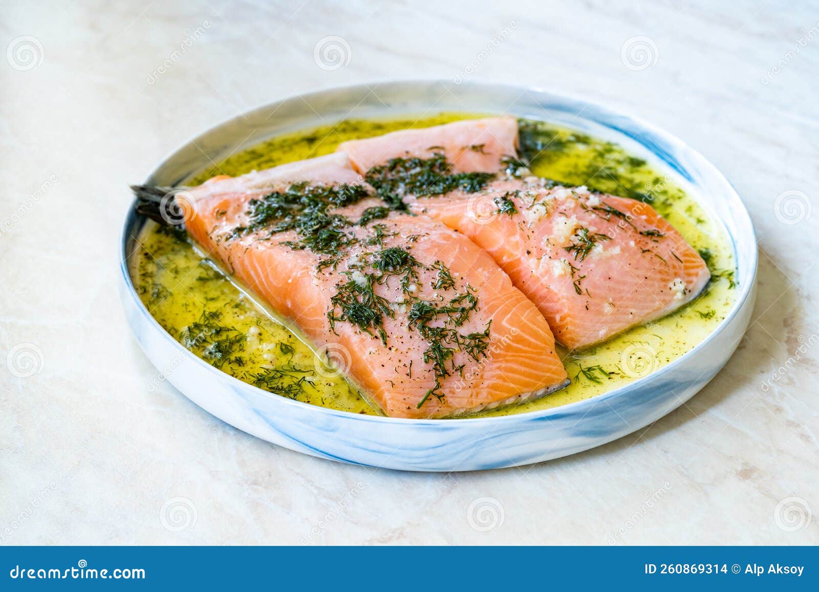 Marinated Raw Salmon with Dill and Olive Oil Stock Photo Image of
