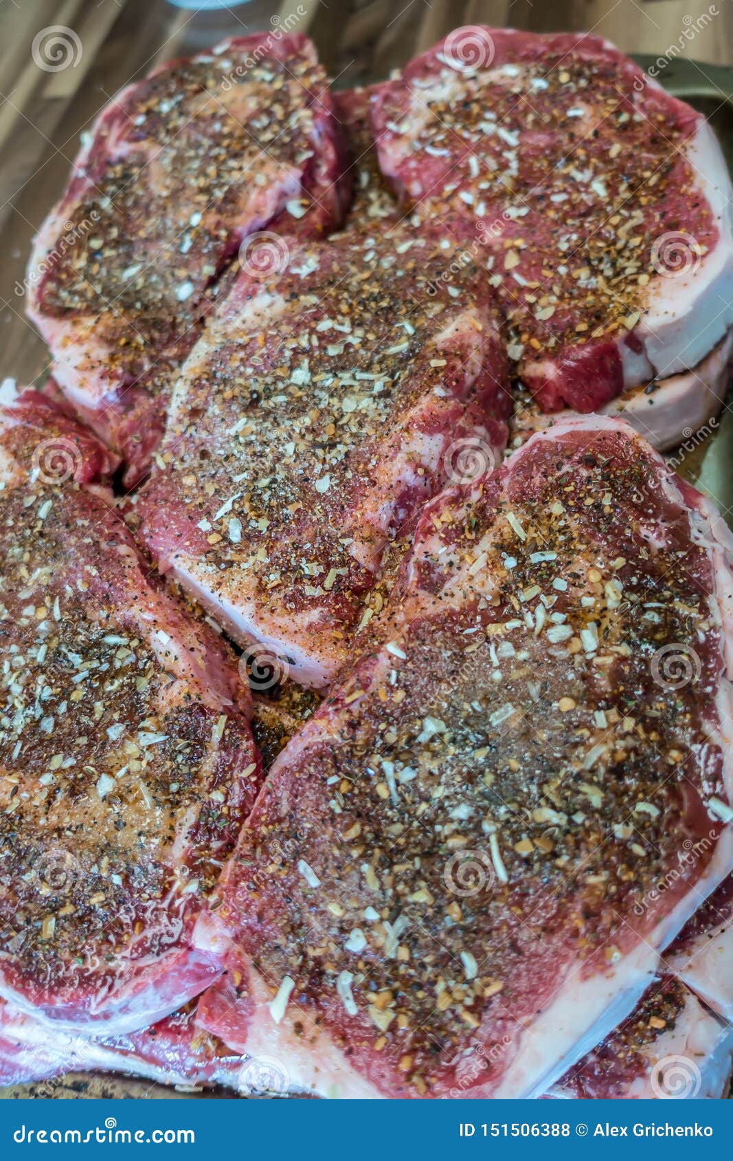 Marinated Rib Eye Steaks Ready To Grill for Dinner Stock Photo Image