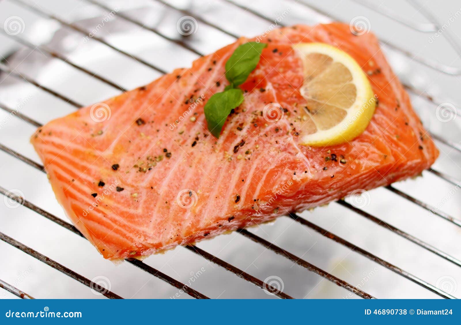 Marinated Salmon Fillet with Lemon on Grill Stock Photo Image of