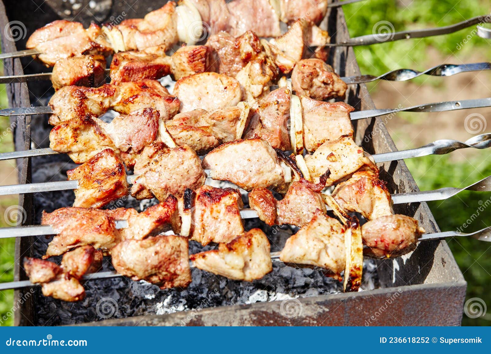 Traditional Russian Shashlik on a Barbecue Skewer Stock Photo - Image ...