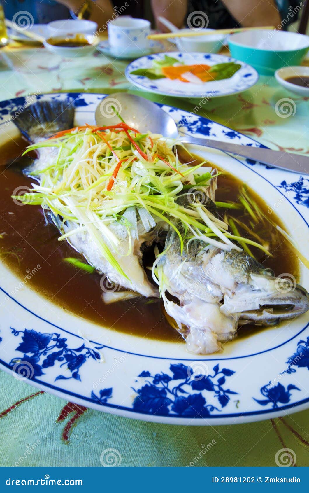 Marinated Steamed Fish with Onion and Ginger Stock Photo Image of